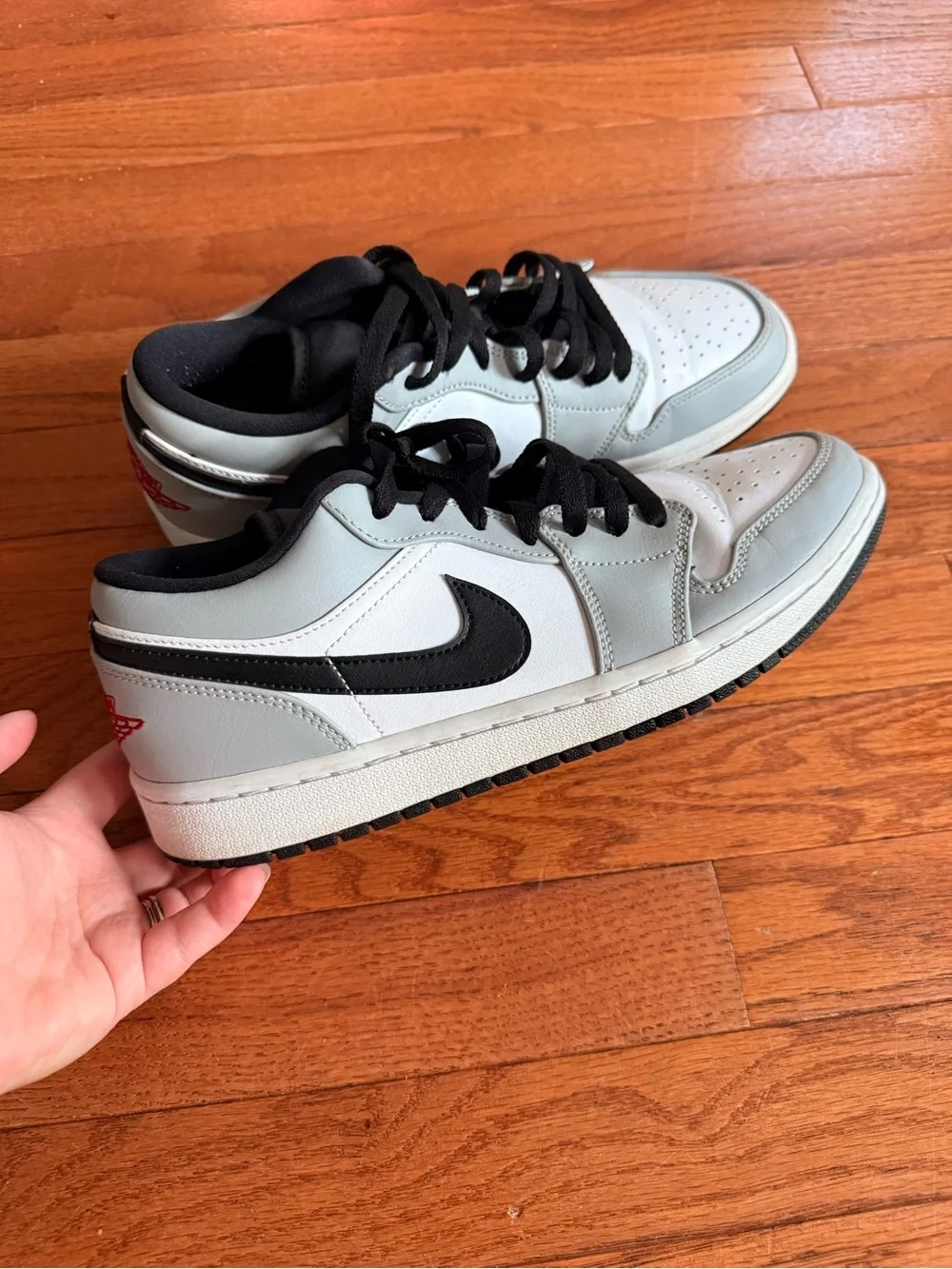 White and gray Nike Air Jordan’s Men’s Shoes, size 8.5